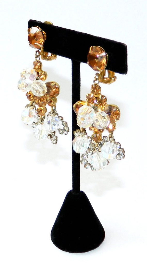 Vintage 1950s Amber Rhinestone and Aurora Boreali… - image 2