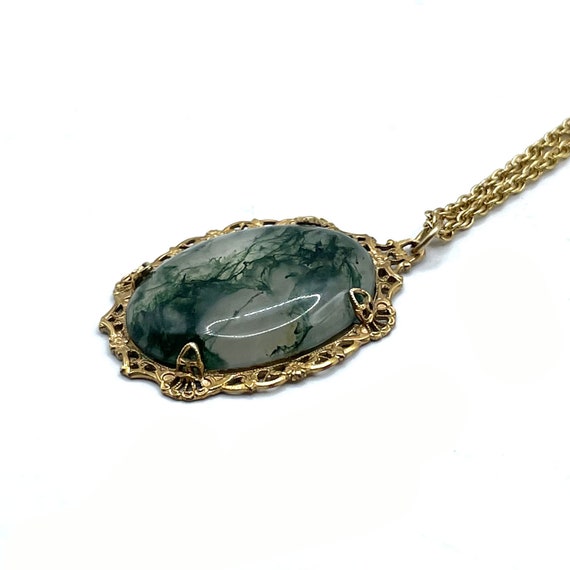Vintage Moss Agate Pendant Necklace - image 3