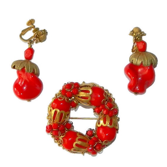 Vintage 1950s Miriam Haskell Brooch and Earring Se