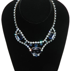 Vintage 1950s Blue Rhinestone Necklace