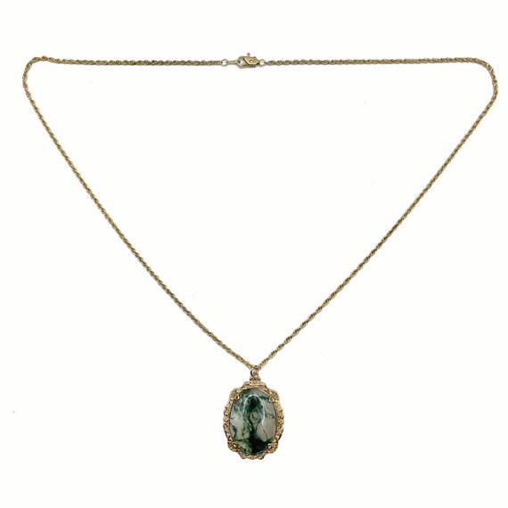 Vintage Moss Agate Pendant Necklace - image 8