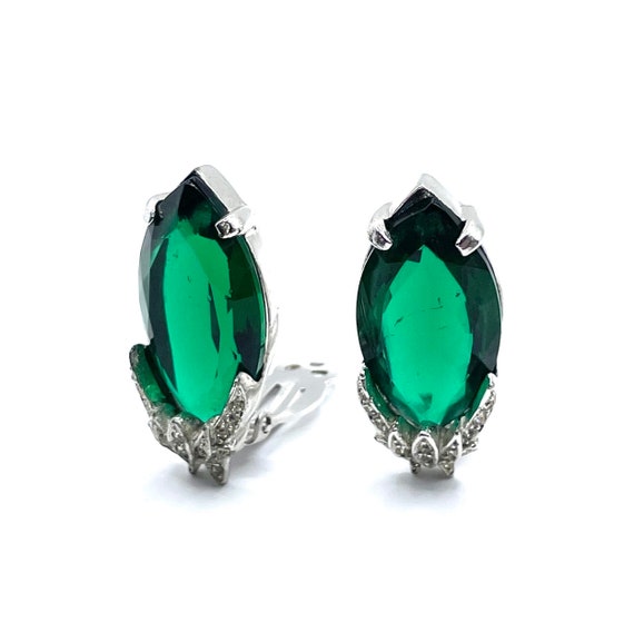 Vintage Bellini Green Rhinestone Earrings - image 10