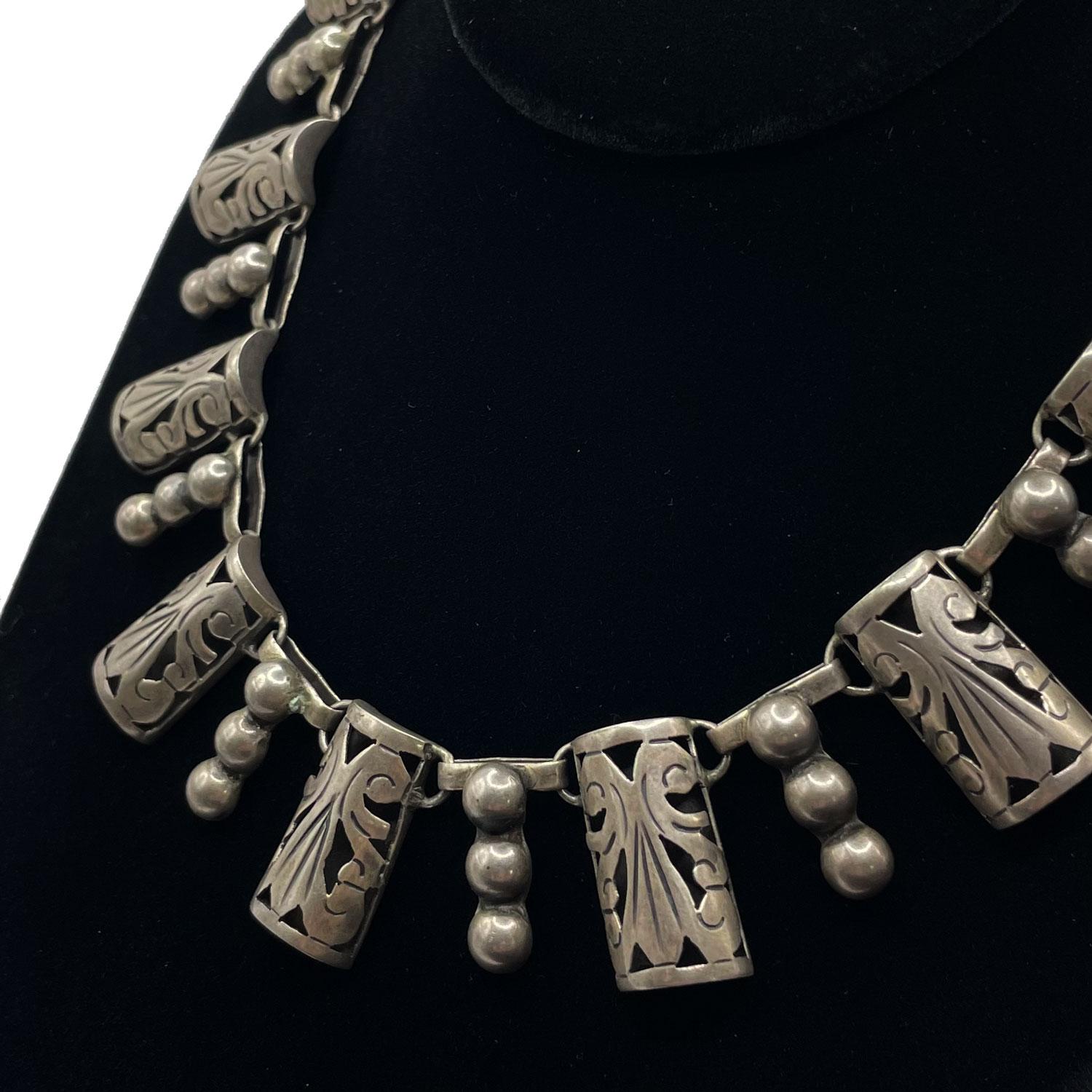 アクセサリー antique vintage old silver indian mexico Vintage 1950s Mexican Sterling Silver Necklace Earrings and