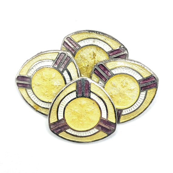 Boutons De Manchette En émail Style Art Déco – Signés GHISO – Or 14k – Vintage Porté