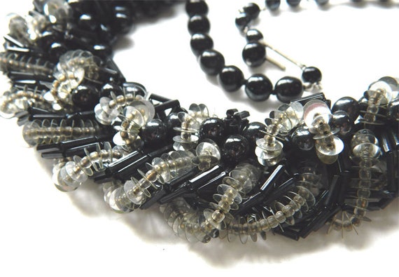 Vintage Black Bead and Sequin Necklace - image 3