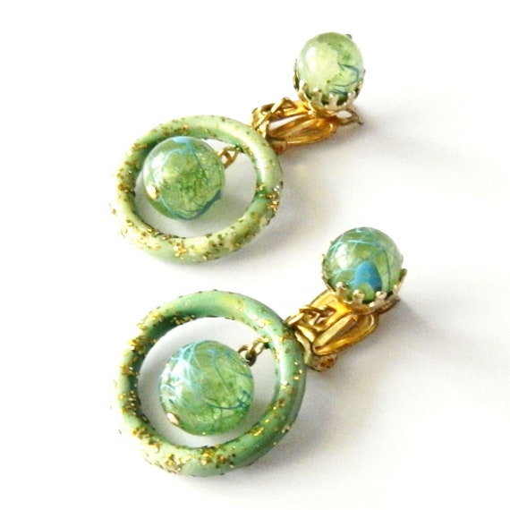 Vintage Mid Century Modern Glitter Drop Earrings - image 2