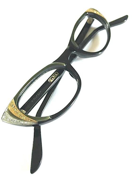 Vintage 1950s Eyeglasses Rhinestone Cat Eye Never… - image 3