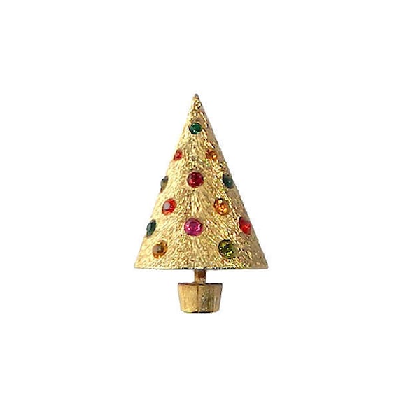 Vintage Corocraft Christmas Tree Rhinestone Brooch