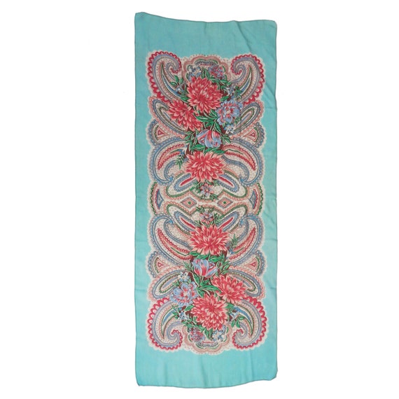 Vintage 1950s Rayon Crepe Paisley Floral Scarf - image 5