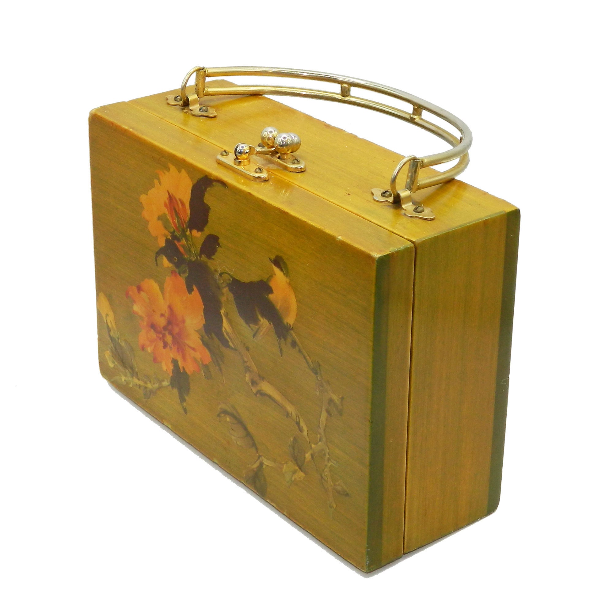 ヴィンテージ 木製ボックスバッグ デコパージュ レトロ ハンドバッグ アート Vintage Decoupage Wooden Box Purse - Etsy