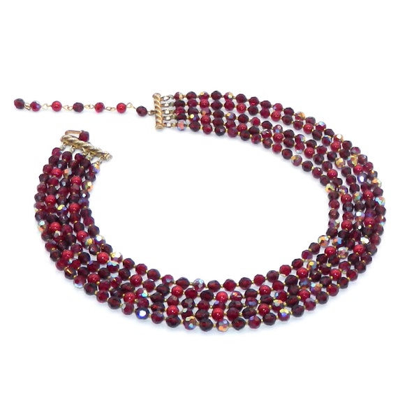 Vintage 1950s Alice Caviness 5 Strand Red Aurora … - image 5