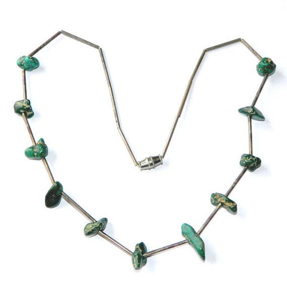 Vintage 1970s Silver Turquoise Bead Necklace - image 3