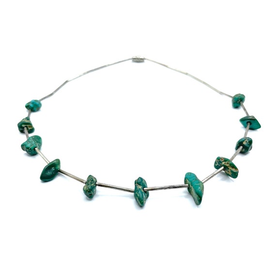 Vintage 1970s Silver Turquoise Bead Necklace - image 10