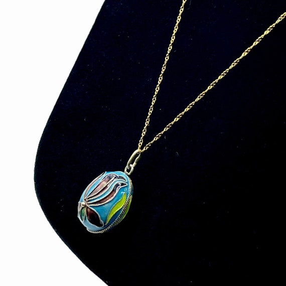 Vintage Sterling Enameled Pendant Necklace - image 1