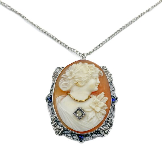 Vintage 1920s Italian Shell Cameo Pendant Necklace - image 9