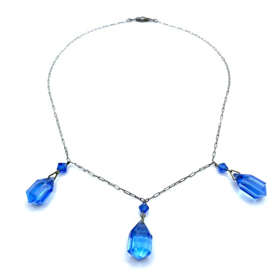Vintage 1920s Art Deco Blue Prism Pendant Necklace - image 4