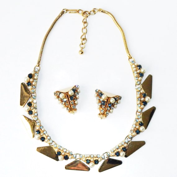 Vintage 1950s Leru Rhinestone Necklace and Earrin… - image 9