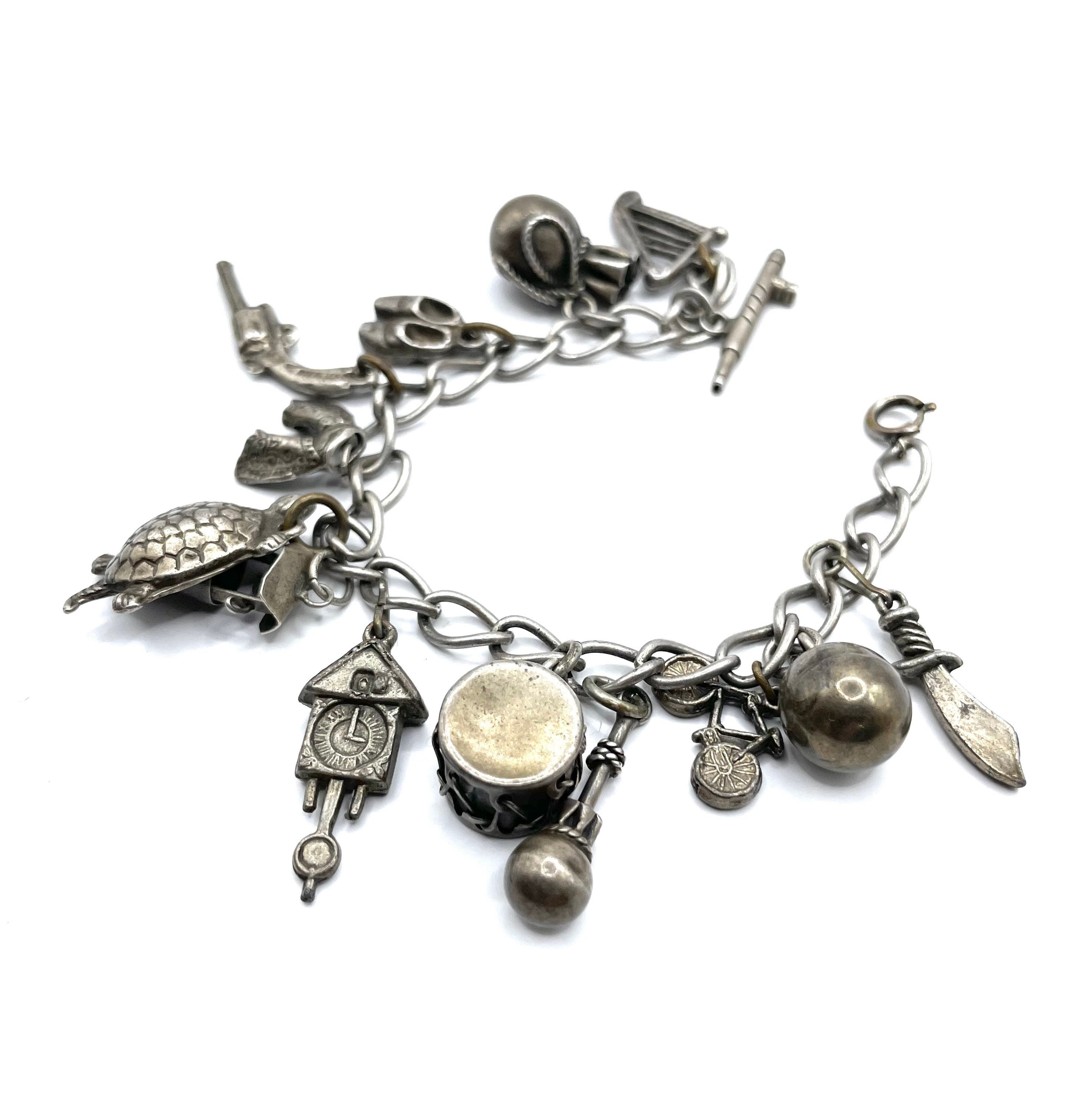 Vintage Sterling Silver Charm Bracelet 14 Charms - Etsy Canada