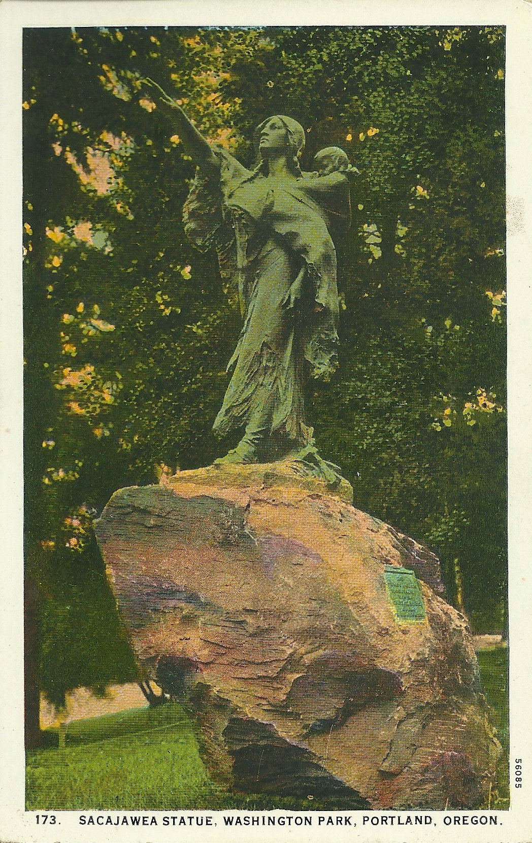 Vintage 1930s Portland Oregon Postcard Washington Park Sacajawea Statue, image size:1048x1660