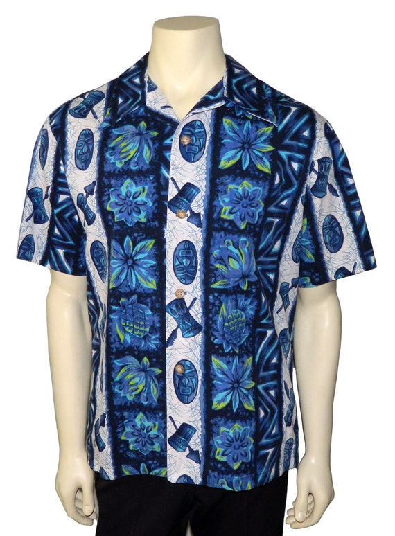 Vintage 1960s Mens Hawaiian Shirt Size Large Ui-M… - image 7