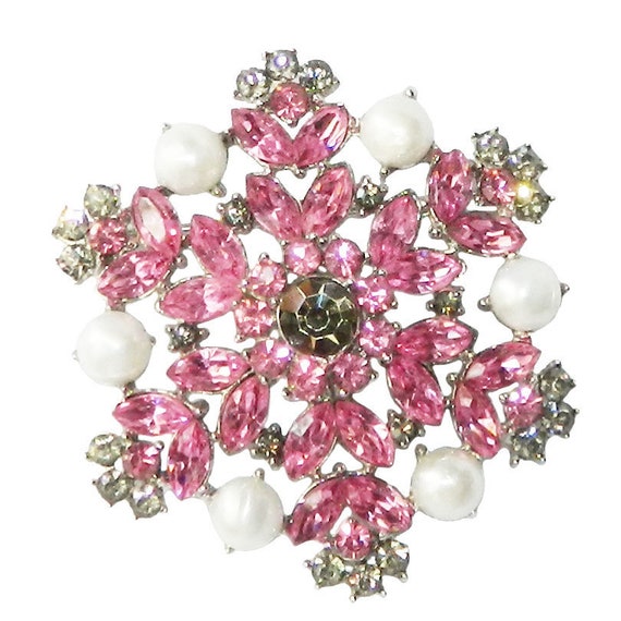 Vintage 1950's Trifari Snowflake Rhinestone and Pe