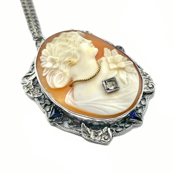 Vintage 1920s Italian Shell Cameo Pendant Necklace - image 2
