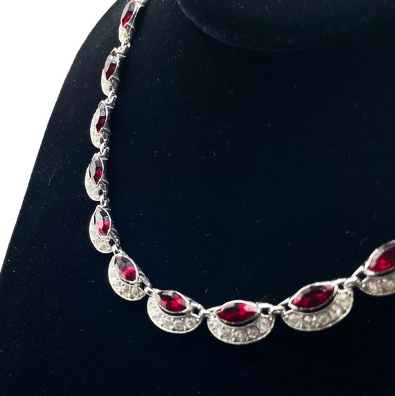 Vintage 1950s Bogoff Red Rhinestone Necklace - image 2