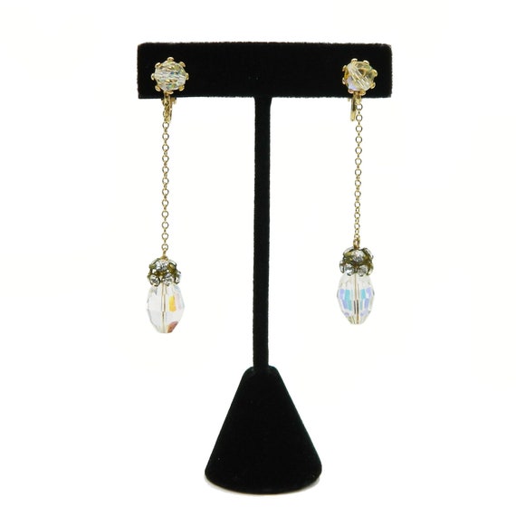 Vintage 1950s Crystal Aurora Borealis Drop Earrin… - image 1