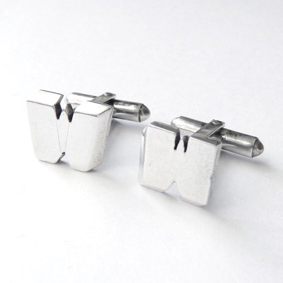 Vintage 1950s Sterling Silver Cufflinks W M Initi… - image 4