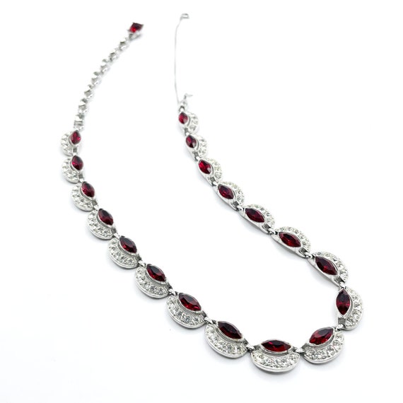 Vintage 1950s Bogoff Red Rhinestone Necklace - image 9