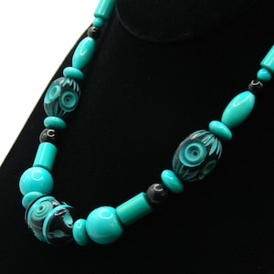 Vintage 1930s Carved Celluloid Art Deco Beaded Necklace
