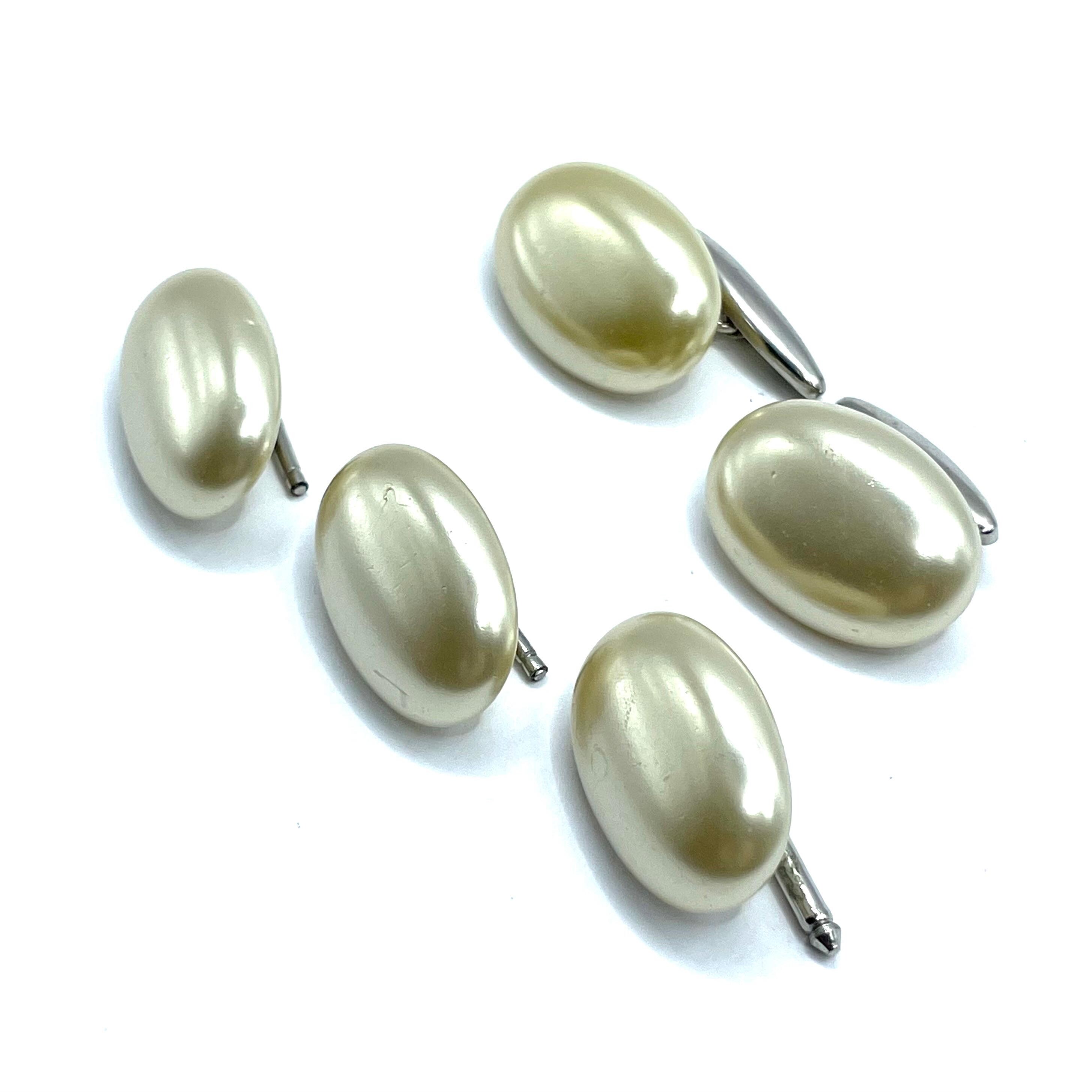 Vintage 1950s Cuff Links and Tuxedo Stud Set Faux Pearls