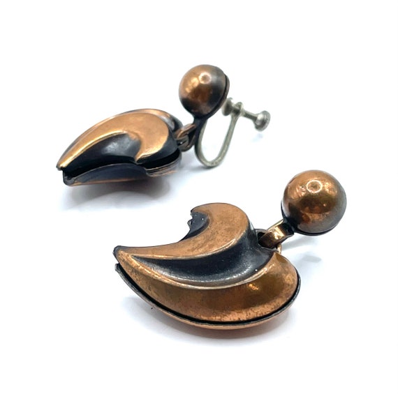 Vintage 1950s Rebajes Copper Crescent Drop Earrin… - image 6