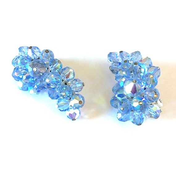 Vintage 1950s Blue Aurora Borealis Crystal Earrin… - image 7