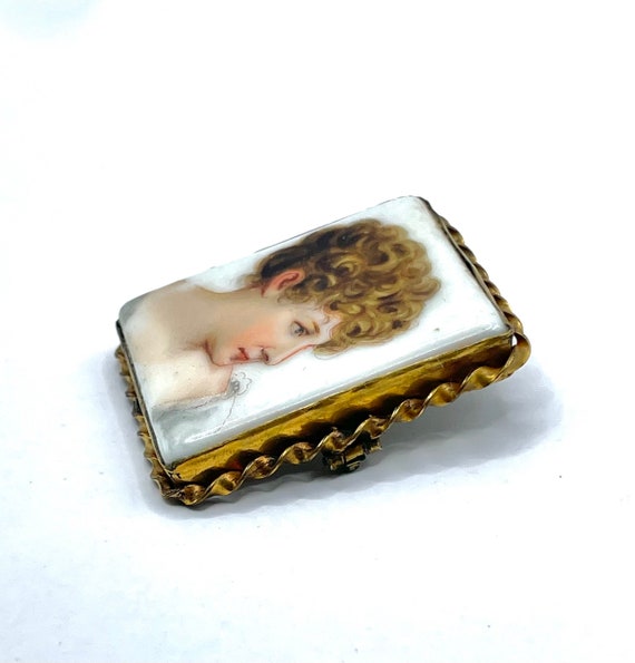 Antique Ceramic Cameo Brooch - image 9