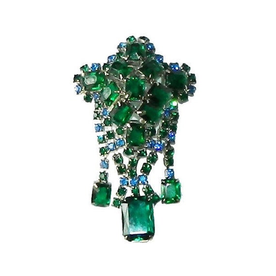 Vintage 1950's Green Rhinestone Dangle Brooch