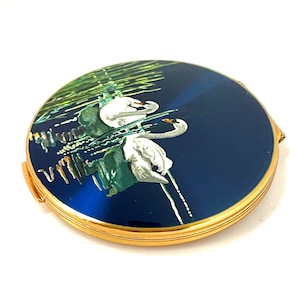 Vintage 1950s Stratton Compact Enameled with Swans