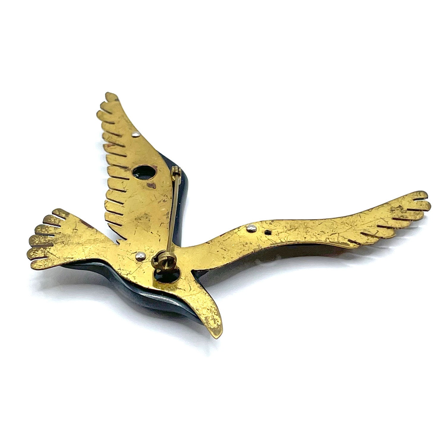 Broche Vintage Oiseau En Vol — Bakélite Ou Corne Bovine, Circa 1950 — Très Bon état