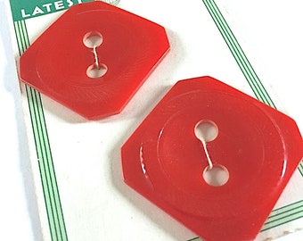 Vintage Red Bakelite 1930s Buttons Large Square Art Deco