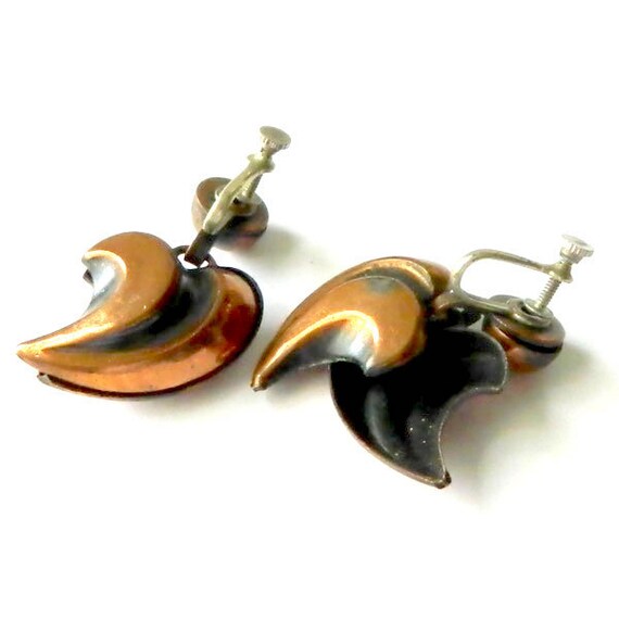 Vintage 1950s Rebajes Copper Crescent Drop Earrin… - image 4