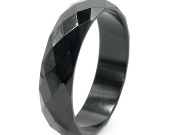 Vintage Faceted Black Bakelite Bangle Bracelet 1940s