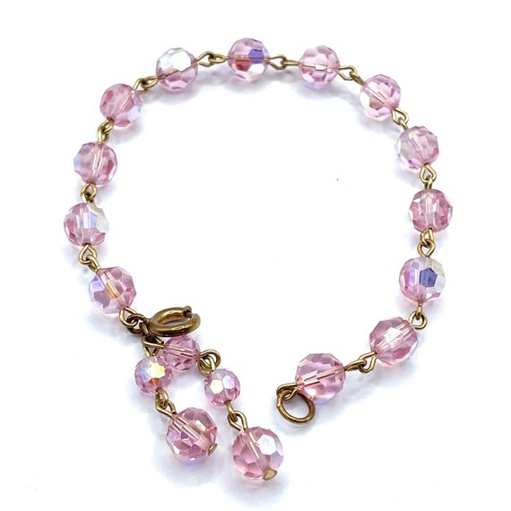 Vintage 1950s Pink Aurora Borealis Beaded Bracelet - image 6