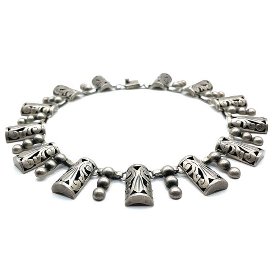 Vintage 1950s Mexican Sterling Silver Necklace Earrings and