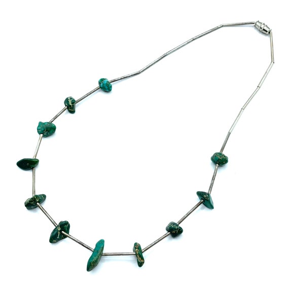 Vintage 1970s Silver Turquoise Bead Necklace - image 2