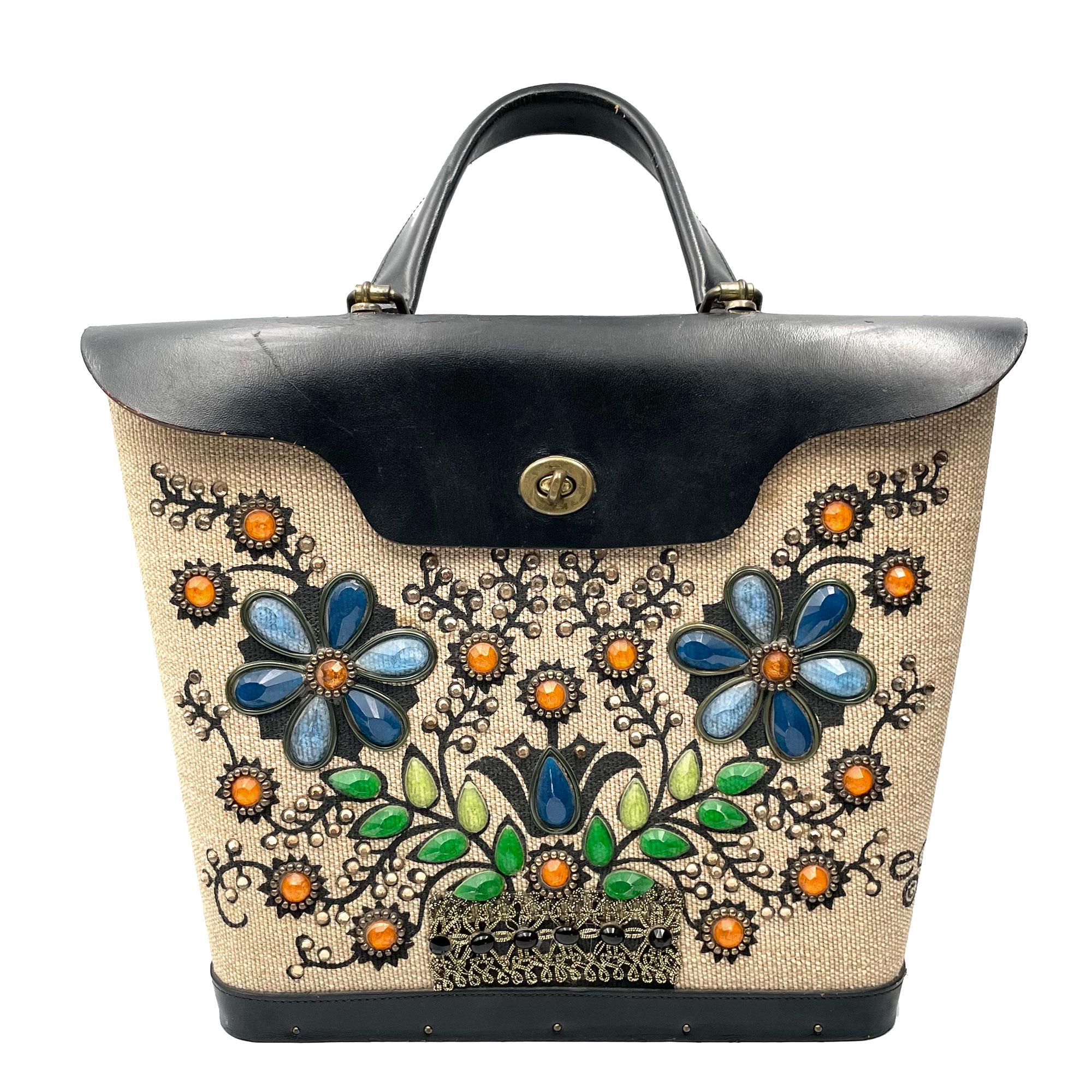 Vintage 1960s Enid Collins Jeweled Flower Basket I Handbag