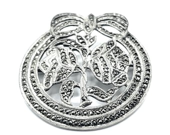 Vintage 1920s Sterling Rose Silver Brooch with Marcasites