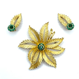 Vintage Strass Blumen-Brosche und Ohrringe