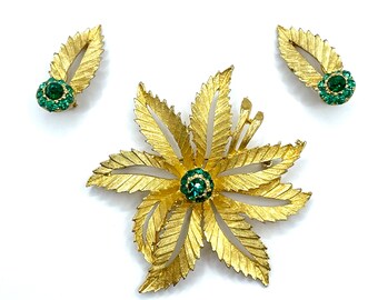 Vintage Rhinestone Flower Brooch and Earrings