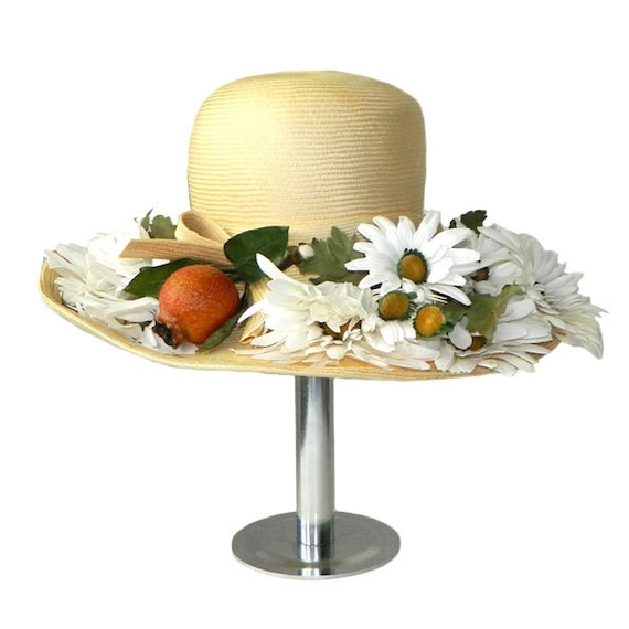 Vintage 1960s Adolfo Designer Daisy Floral Sun Hat - image 1