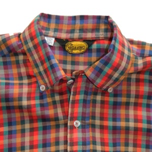 Vintage 1960s Da Vinci California Cotton Shirt Size Medium Tattersall Plaid
